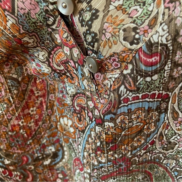 Liz Claiborne Women Sheet Paisley Print Blouse Size 1X Metallic Thread Career - Picture 7 of 8
